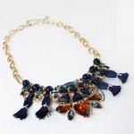 Jewel Tone Art Deco Gemstone Navy Tassel Necklace